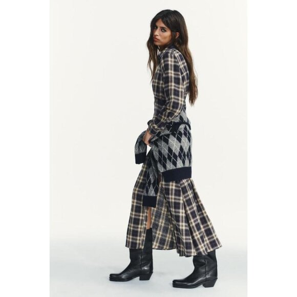 ZARA PLAID PLEATED MIDI DRESS - Picture 4 of 9